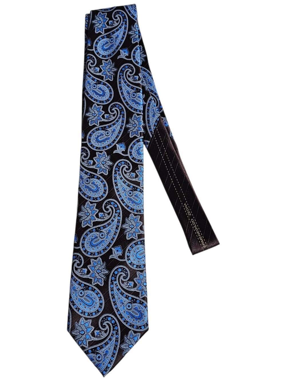 Ermenegildo Zegna 100% Silk Italian Blue & Brown Paisley Men's Neck Tie